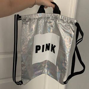 Holographic Victoria’s Secret pink drawstring bag